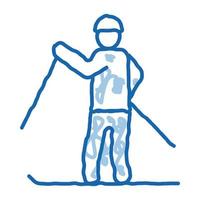 skier skiing doodle icon hand drawn illustration vector