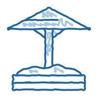 sandbox with protective umbrella doodle icon hand drawn illustration vector