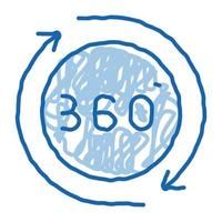 Ilustración de dibujado a mano de icono de doodle de vista de 360 grados vector