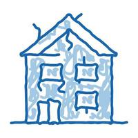 collapse of old house doodle icon hand drawn illustration vector