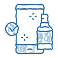 disinfection mobile phone doodle icon hand drawn illustration vector