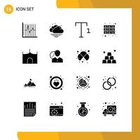 Set of 16 Modern UI Icons Symbols Signs for castle tower castle font rack furniture Editable Vector Design Elements