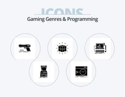 Gaming Genres And Programming Glyph Icon Pack 5 Icon Design. puzzle. box. software. weapon. pistol vector