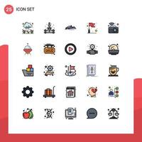 Modern Set of 25 Filled line Flat Colors and symbols such as communication target hill success sun Editable Vector Design Elements