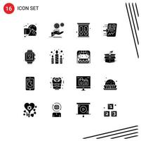 Set of 16 Commercial Solid Glyphs pack for chart report services send clothes Editable Vector Design Elements
