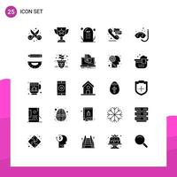 Group of 25 Solid Glyphs Signs and Symbols for support help prize halloween funeral Editable Vector Design Elements