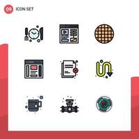 Mobile Interface Filledline Flat Color Set of 9 Pictograms of security file waffle deny right Editable Vector Design Elements