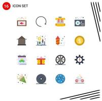 Flat Color Pack of 16 Universal Symbols of hut home bag building gramophone Editable Pack of Creative Vector Design Elements