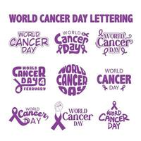 World Cancer Day Vector Illustration Set with purple Color Ribbon. Cancer Awareness Poster Banner Template Background Design