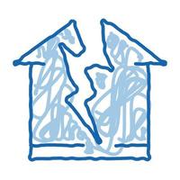 rayo destruyó casa doodle icono dibujado a mano ilustración vector