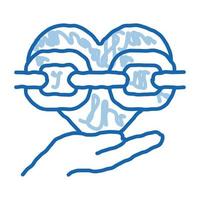 mano sosteniendo corazón con cadena doodle icono dibujado a mano ilustración vector