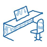 office table chair and computer doodle icon hand drawn illustration vector