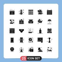 Pack of 25 Modern Solid Glyphs Signs and Symbols for Web Print Media such as calendar paper data computer type writer Editable Vector Design Elements