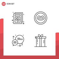 Set of 4 Modern UI Icons Symbols Signs for add message interaction mouth gift Editable Vector Design Elements