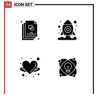 Pictogram Set of 4 Simple Solid Glyphs of sketch heart design space wing Editable Vector Design Elements