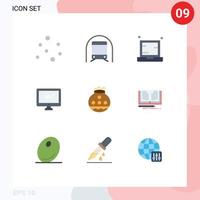 9 User Interface Flat Color Pack of modern Signs and Symbols of pc device computer monitor notebook Editable Vector Design Elements