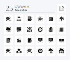 Data Analysis 25 Solid Glyph icon pack including microchip. computer. user. chip. time vector