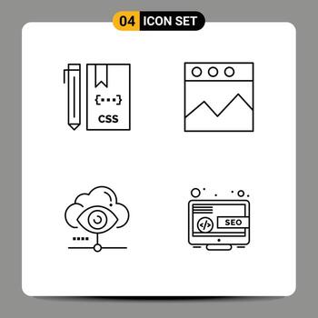 Line Pack of 4 Universal Symbols of code vision develop graph cloud Editable Vector Design Elements
