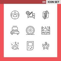 Stock Vector Icon Pack of 9 Line Signs and Symbols for donut love waste heart recycle Editable Vector Design Elements