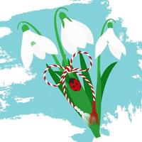 The Martisor holiday. Red and White spring symbol. Moldovan and Romanian traditional spring festival. Floral spring background, postcard. Baba Marta Day. vector