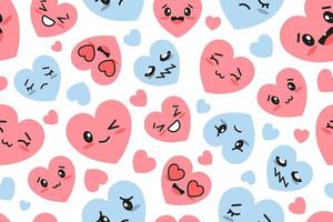 Pink and Blue Hearts Kawaii seamless Pattern. Vector illustration. Valentines day background.