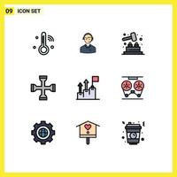 Modern Set of 9 Filledline Flat Colors Pictograph of tool performance man cross game Editable Vector Design Elements