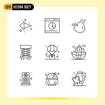 Group of 9 Outlines Signs and Symbols for delivery structure statistics scaffolding construction Editable Vector Design Elements