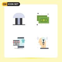 Mobile Interface Flat Icon Set of 4 Pictograms of building garments court of law finance online Editable Vector Design Elements