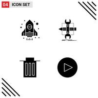 Editable Vector Line Pack of 4 Simple Solid Glyphs of rocket interface build sketch user Editable Vector Design Elements