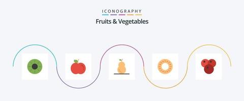 paquete de iconos planos de 5 frutas y verduras que incluye. Fruta. Fruta. alimento. alimento vector