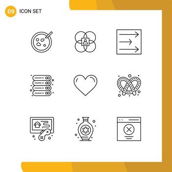 9 concepto de esquema para sitios web móviles y aplicaciones corazón servidor persona oficina datos elementos de diseño vectorial editables vector