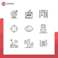 Modern Set of 9 Outlines and symbols such as eye symbolism password sign rings Editable Vector Design Elements