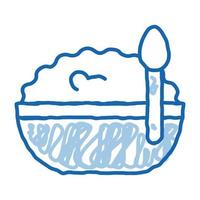 bowl of cottage cheese and spoon doodle icon hand drawn illustration vector