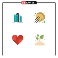 Set of 4 Vector Flat Icons on Grid for skyscraper heart business satellite like Editable Vector Design Elements