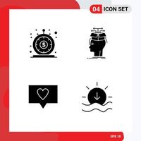 4 Universal Solid Glyphs Set for Web and Mobile Applications finance sharing money extraction love Editable Vector Design Elements