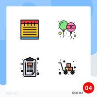 Group of 4 Modern Filledline Flat Colors Set for notebook creative balloon india box Editable Vector Design Elements
