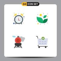 Mobile Interface Flat Icon Set of 4 Pictograms of alarm train morning spa buy Editable Vector Design Elements