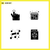 Pictogram Set of 4 Simple Solid Glyphs of finger book iteration music halloween Editable Vector Design Elements