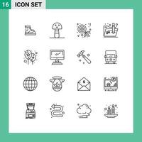 Universal Icon Symbols Group of 16 Modern Outlines of computer event candy balloon folder Editable Vector Design Elements