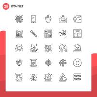 25 Universal Lines Set for Web and Mobile Applications sign marketing android labour helmet Editable Vector Design Elements