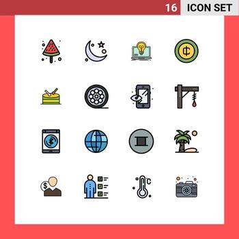 Editable Vector Line Pack of 16 Simple Flat Color Filled Lines of drum ecommerce bulb coin file Editable Creative Vector Design Elements