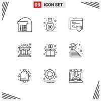 9 Thematic Vector Outlines and Editable Symbols of money donation folder crowd bank Editable Vector Design Elements