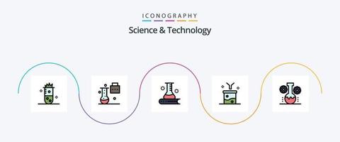 La línea de ciencia y tecnología llenó el paquete de iconos planos 5 que incluye el filtrado de datos. gran concepto de datos y ciencia. carpeta de ciencia científico. información científica vector