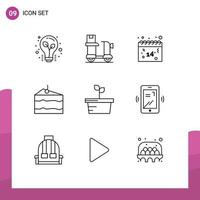 Mobile Interface Outline Set of 9 Pictograms of nature eat product drink valentines Editable Vector Design Elements