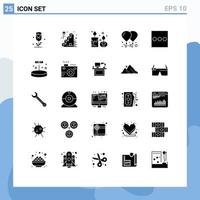 Mobile Interface Solid Glyph Set of 25 Pictograms of biology list aroma candle motivation balloon Editable Vector Design Elements