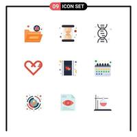 Pictogram Set of 9 Simple Flat Colors of heart surprise dna gift love Editable Vector Design Elements