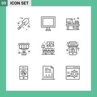 Mobile Interface Outline Set of 9 Pictograms of shopping sofa book living skills Editable Vector Design Elements