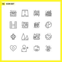 16 User Interface Outline Pack of modern Signs and Symbols of buildings money shorts dollar coin Editable Vector Design Elements