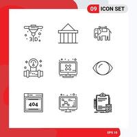 Mobile Interface Outline Set of 9 Pictograms of hardware water africa tools manometer Editable Vector Design Elements
