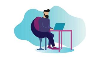 businessman sitting on office chair and working on his laptop vector